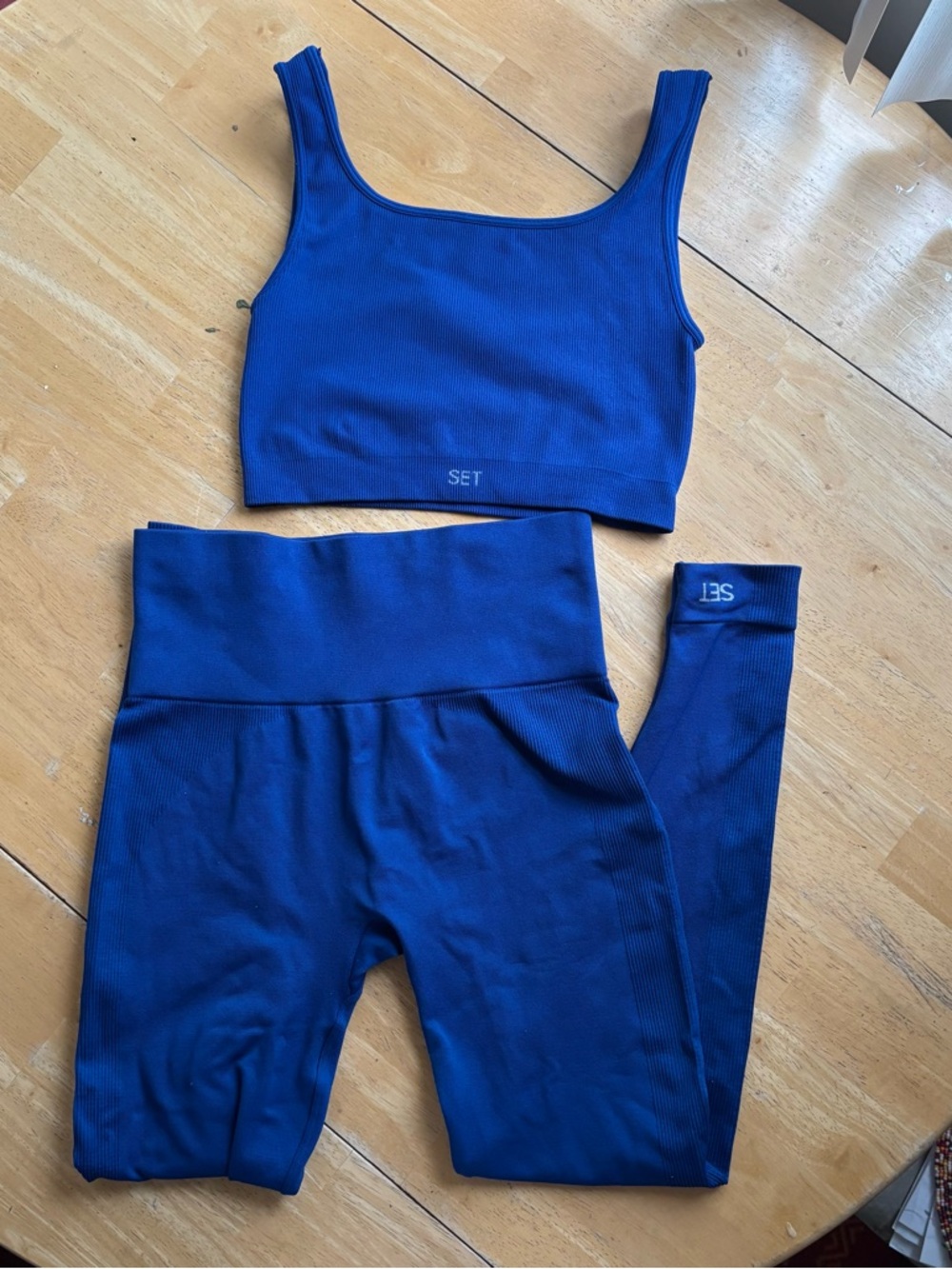 SET Active Royal Blue Ribbed Scoop Sports Bra Tank and Leggings